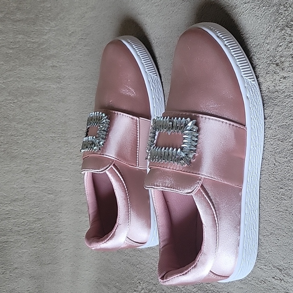 Qupid Walk About Mauve Satin Sneakers